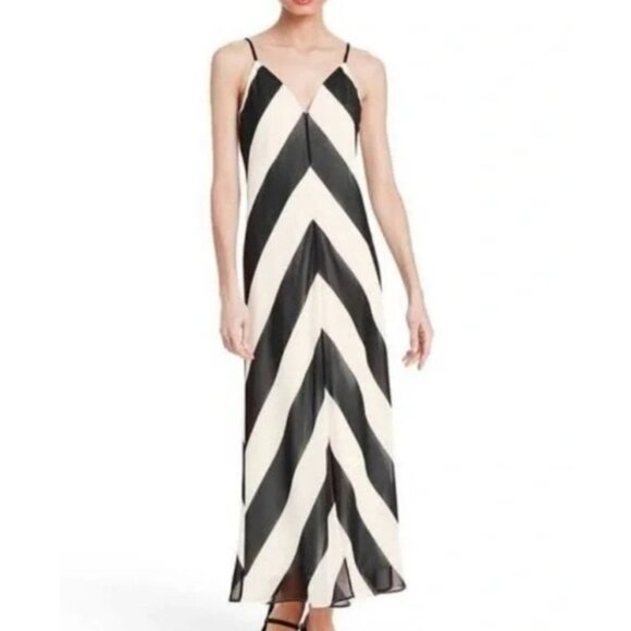Christopher John Rogers For X Target Black White Striped Maxi Dress Sz 6 V Neck - Picture 1 of 7